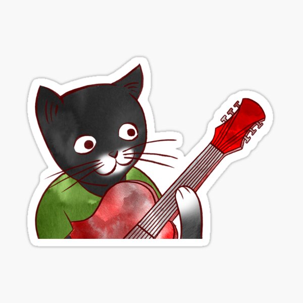 Jazzy Boy Kitten Playing Electric Guitar Sticker