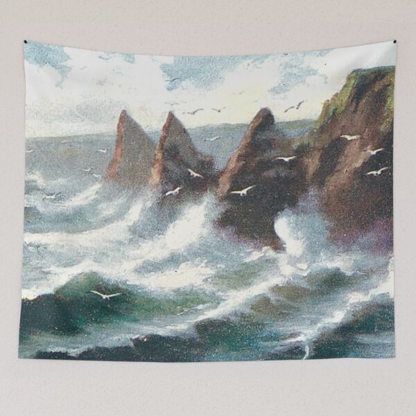 Item preview, Vintage Illustration of rough sea at the Stacks of Duncansby, Wick designed and sold by yourscotland.