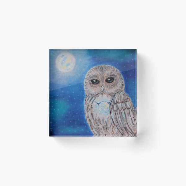 Item preview, Barred owl and moon blue background designed and sold by fantasyartbyowl.