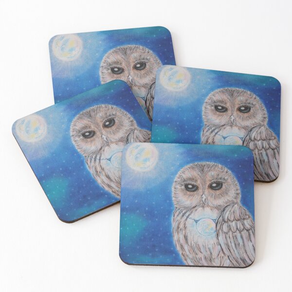 Item preview, Barred owl and moon blue background designed and sold by fantasyartbyowl.