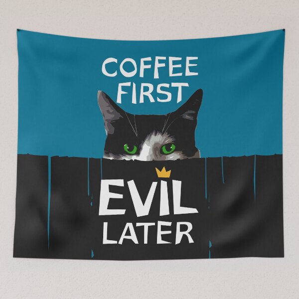 Item preview, Coffee First, Evil Later Cat designed and sold by iscaStudioArt.