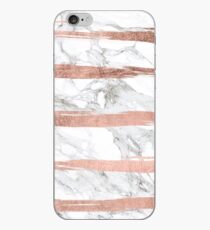 Modern chic faux rose gold brush stripes white marble iPhone Case