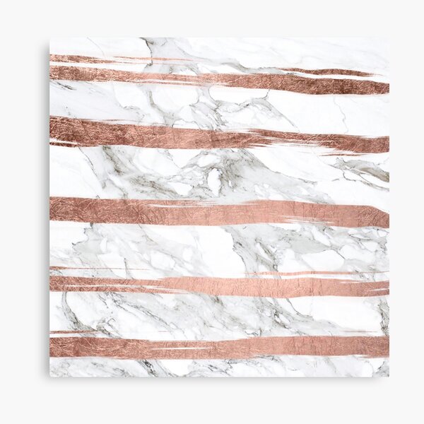 Modern Chic Faux Rose Gold Brush Stripes White Marble Canvas Print For Sale By Girlytrend