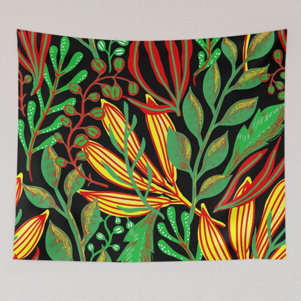 Item preview, Vibrant Rasta Botanical Floral Garden on Black background designed and sold by DaughterofYah.