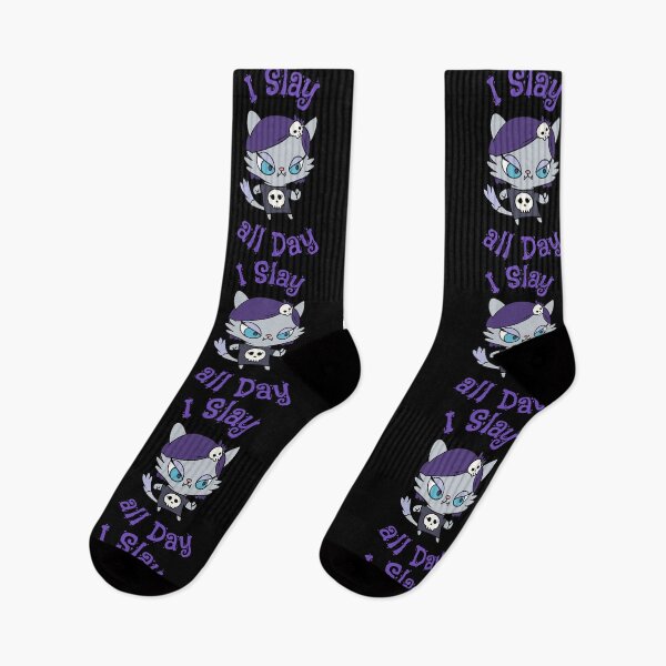 Item preview, I Slay all Day Goth Kawaii Kitten with Skull Shirt designed and sold by orionlodubyal.