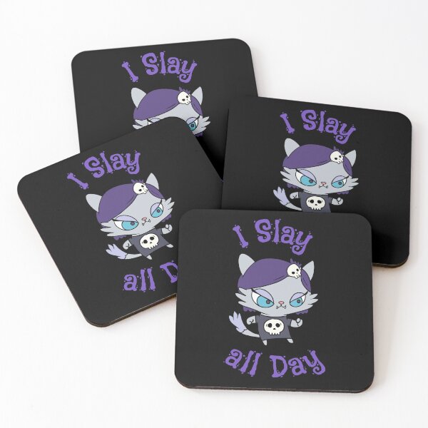 Item preview, I Slay all Day Goth Kawaii Kitten with Skull Shirt designed and sold by orionlodubyal.