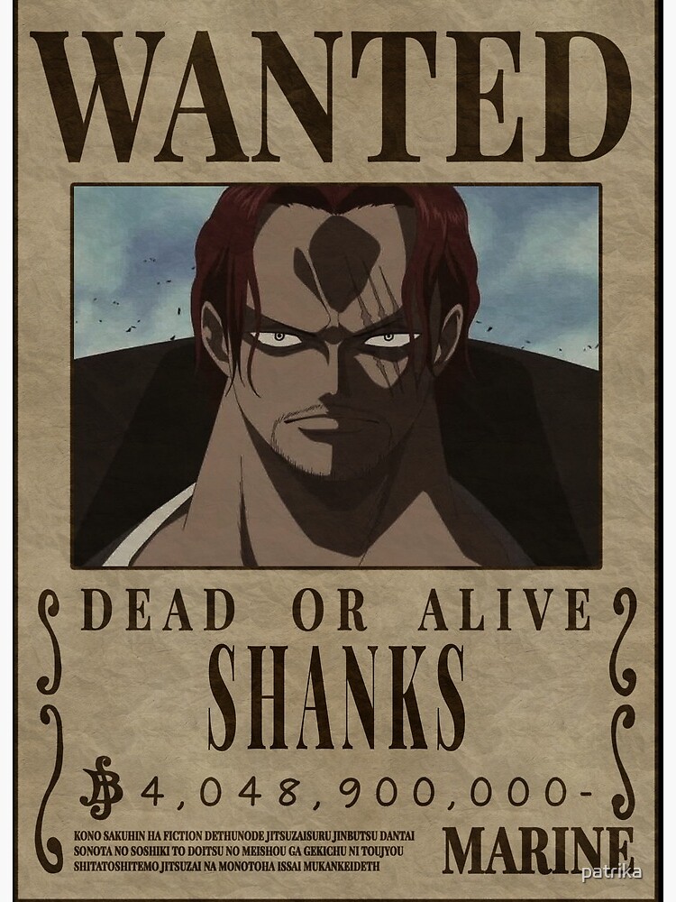 Shanks Red Hair Wallpaper One Piece Wanted Bounty Art Board Print By Patrika Redbubble