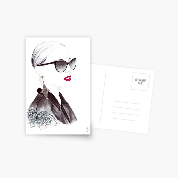Watercolour & Ink Fashion Illustration Titled In Dior Postcard