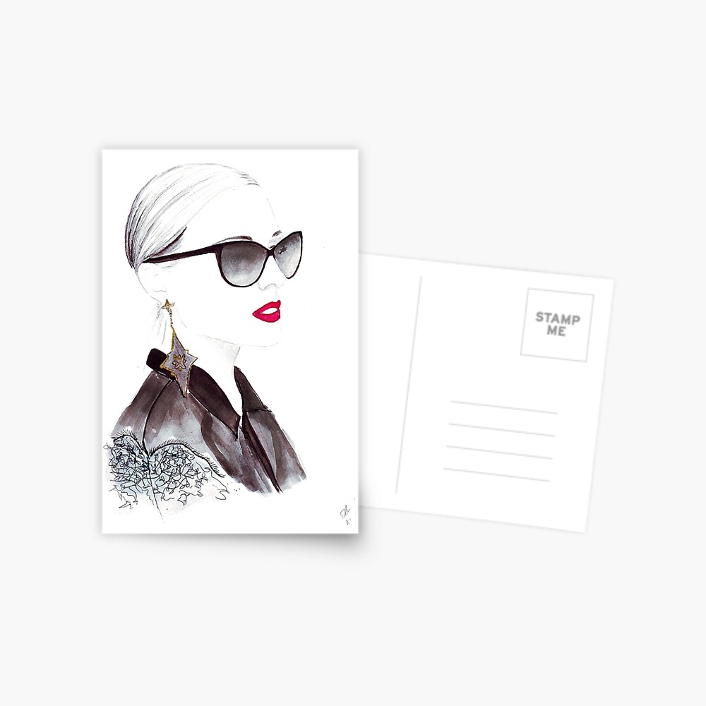 Watercolour & Ink Fashion Illustration Titled In Dior Postcard