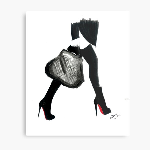 Watercolour & Ink Fashion Illustration Titled I Love Louboutin Metal Print