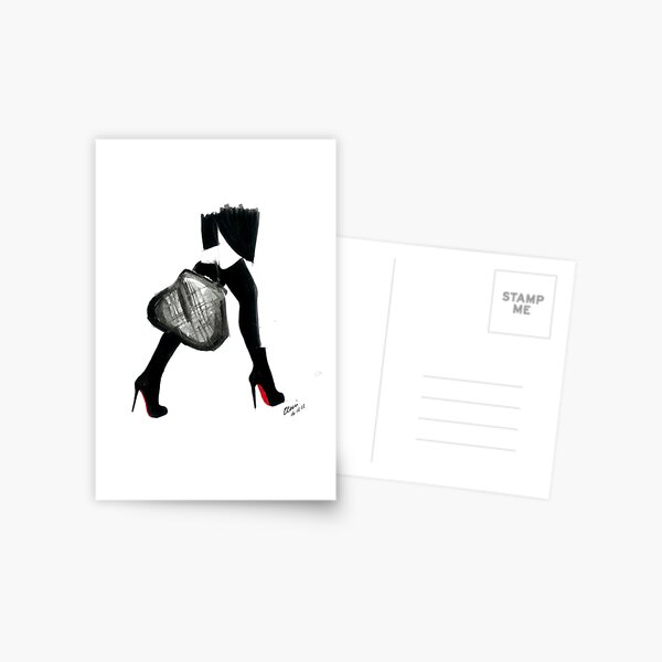 Watercolour & Ink Fashion Illustration Titled I Love Louboutin Postcard