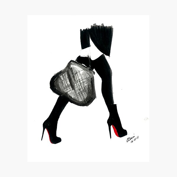Watercolour & Ink Fashion Illustration Titled I Love Louboutin Photographic Print