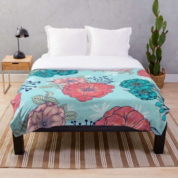 Artikelvorschau, Frühlingsgarten Bloom - Blaue, Blaugrüne, Koralle und Rosa Blumen entworfen und verkauft von ABInspired.