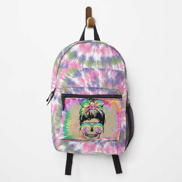 Item preview, SKULL tie dye Colorful Rainbow Spiral Backpack designed and sold by TopsandHoods.