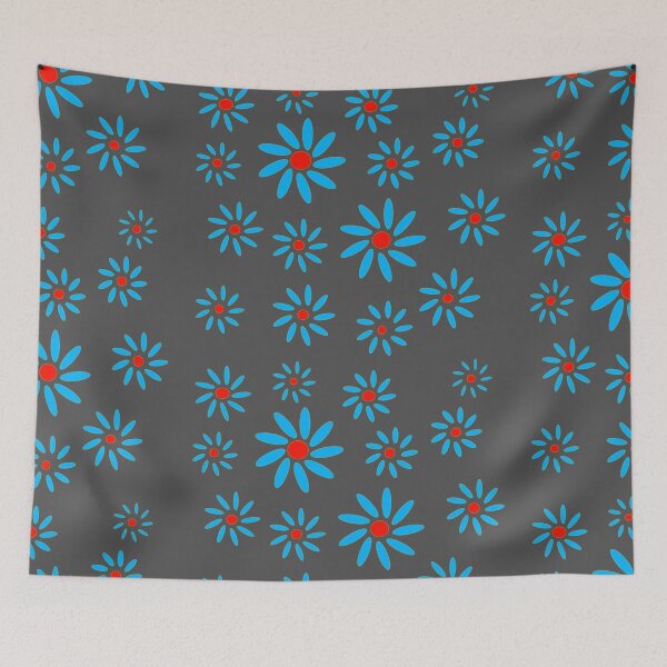 Aperçu de l'œuvre Fleurs bleu aqua (rouge) créée et vendue par Liz Redbrake.