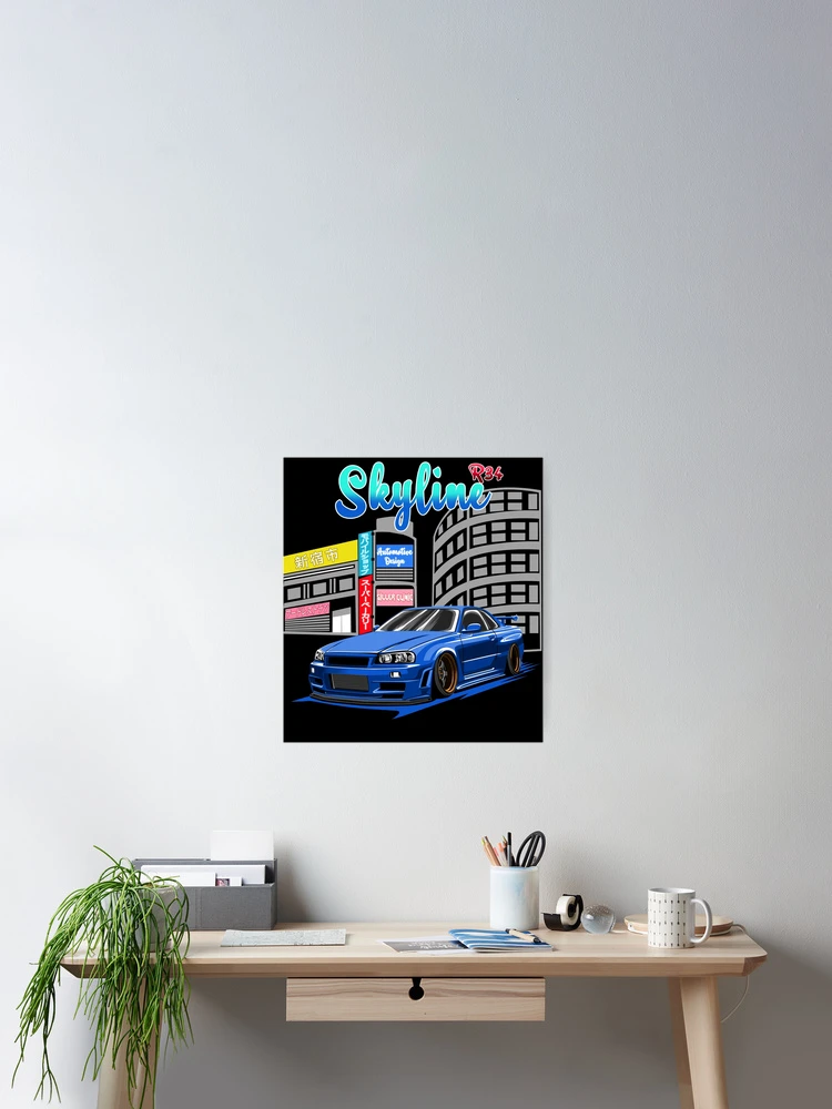 Thumbnail 2 of 3, Poster, Skyline Blue R34 designed and sold by Ryzdesain.