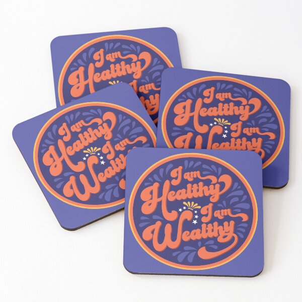Item preview, I Am Healthy I Am Wealthy - positive affirmation in groovy retro style designed and sold by kennister1970.