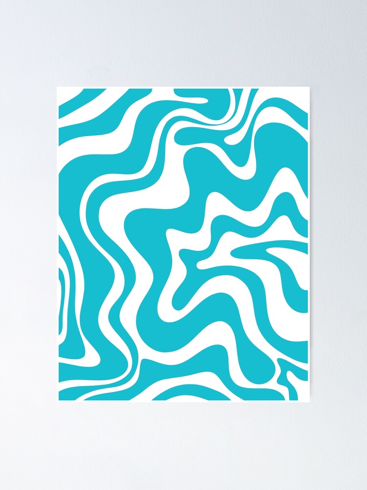 Retro Liquid Swirl Abstract Pattern Turquoise and White