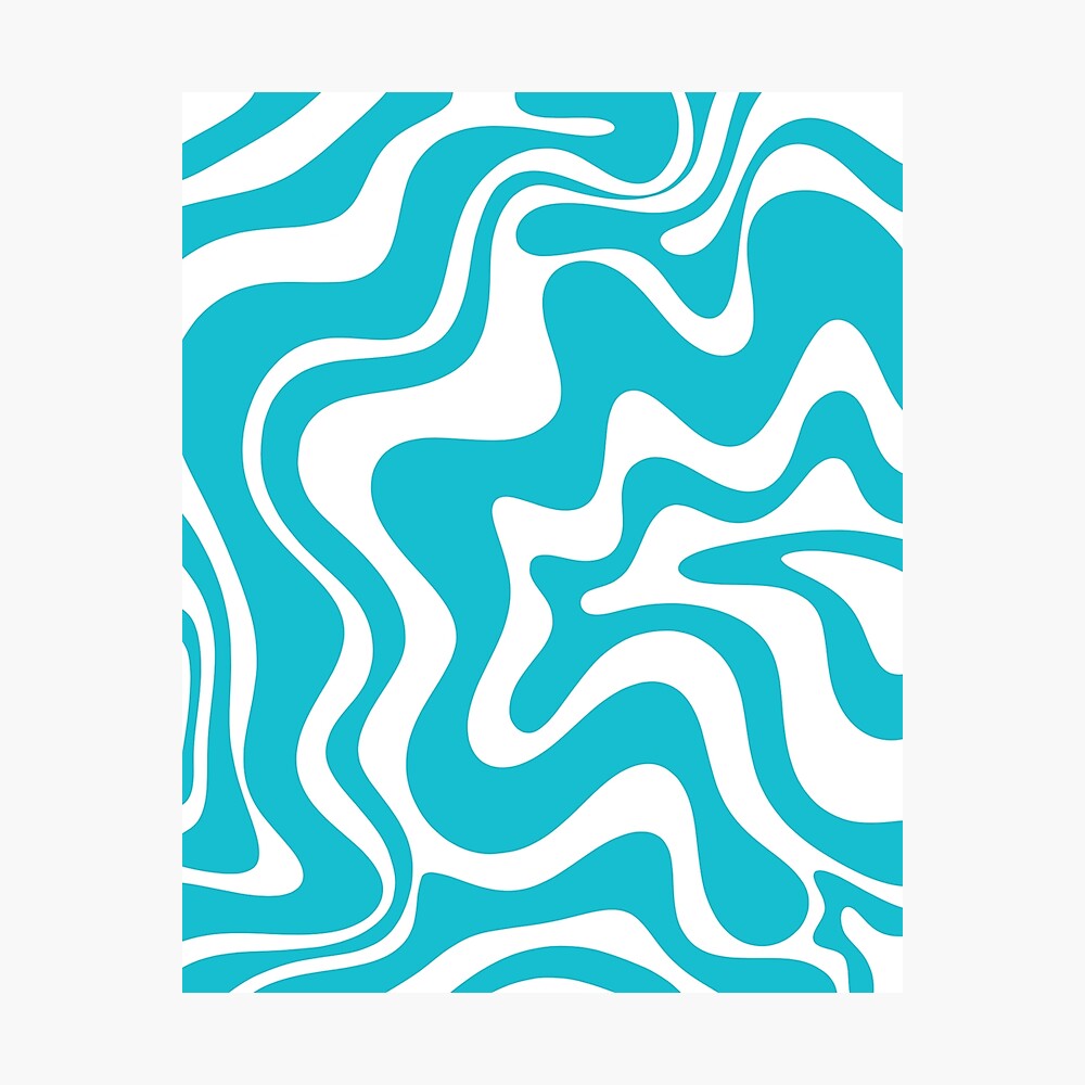 Retro Liquid Swirl Abstract Pattern Turquoise and White