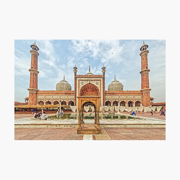 A Watercolor Design of the Jama Masjid Mosque in Delhi - India