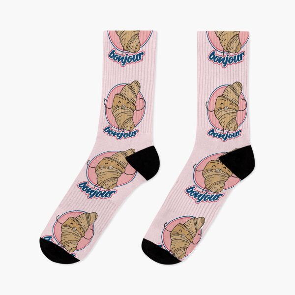 Item preview, French kawaii croissant with the statement "bonjour" designed and sold by TrueType.