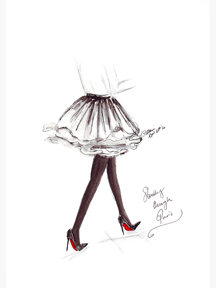Watercolour & Ink Fashion Illustration Titled Walking in Louboutins by FallintoLondon