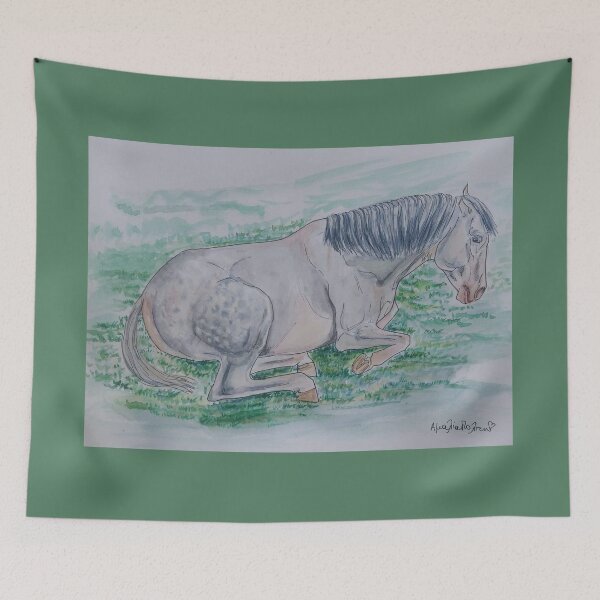 Item preview, Resting pony watercolor illustration designed and sold by horseaddicted.
