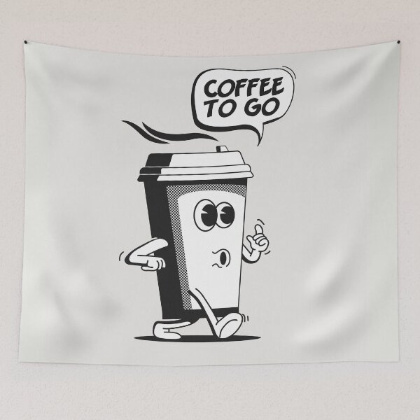 Item preview, Coffee Go Take Away Concept with Vintage Walking Cartoon Paper Coffee Cup Character designed and sold by Peekonet.