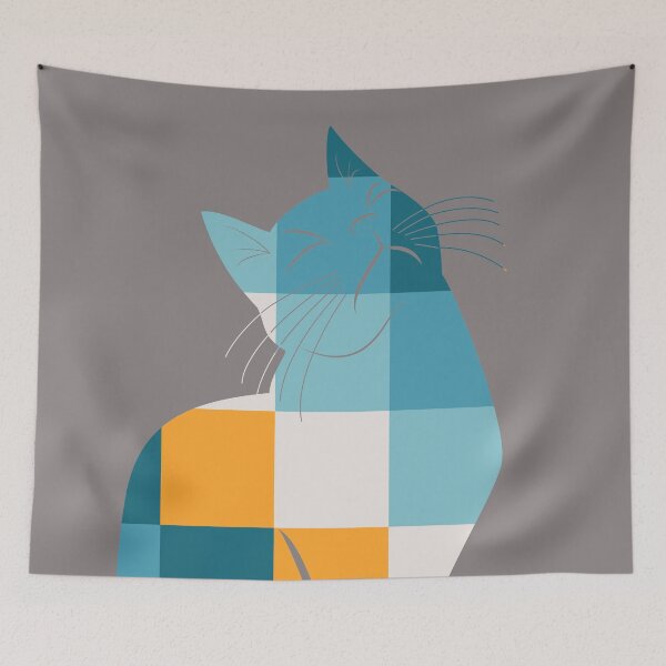 Item preview, Sad Cat Sea Blue Geometric designed and sold by DAFIN.