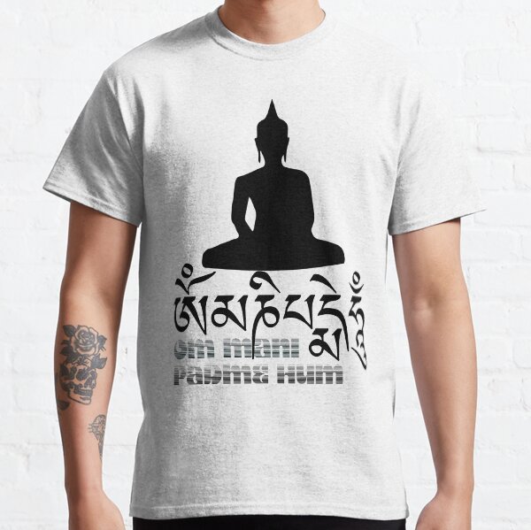 Vista previa del artículo con la obra «Mantra budista tibetano Om Mani Padme Hum con Buda», diseñado y vendido por Tammy Winand Art.