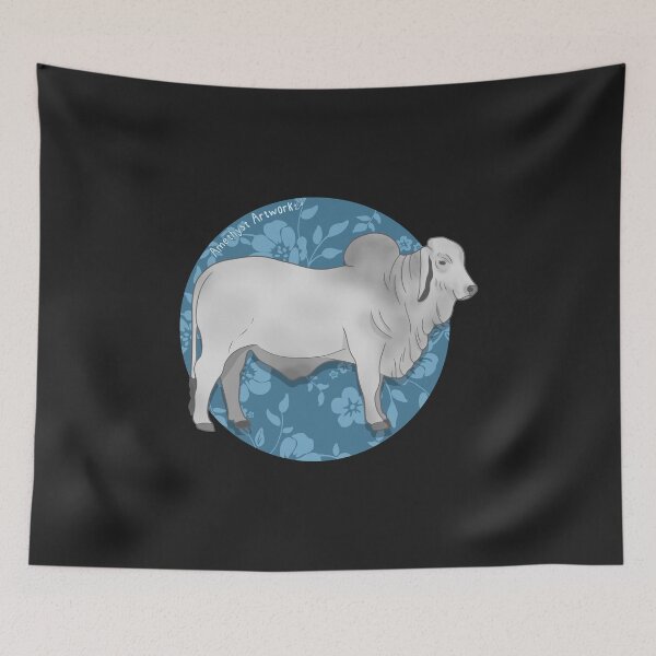 Item preview, Brahman Bull with Teal Floral Pattern designed and sold by AmethystArtwork.