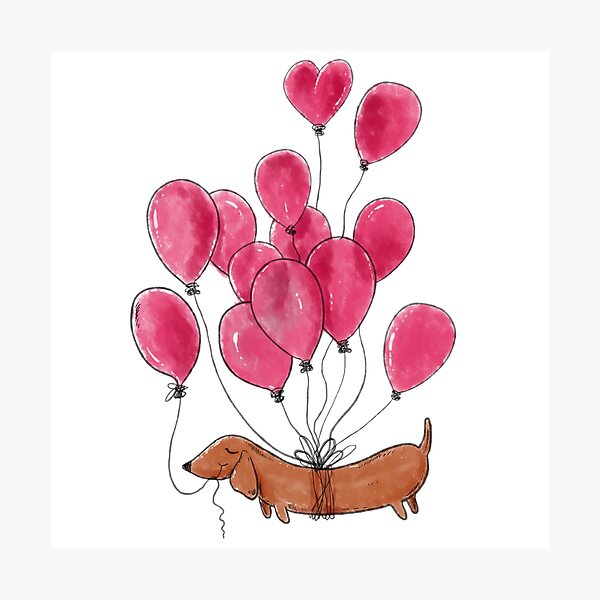 Artikel-Vorschau von Dackelhund und rote Luftballons, designt und verkauft von shirtscom.