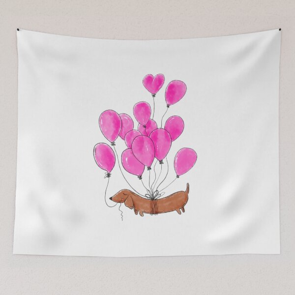 Item preview, Dachshund dog and pink balloons designed and sold by shirtscom.
