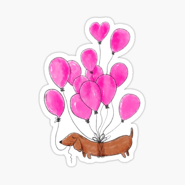 Artikel-Vorschau von Dackelhund und rosa Luftballons, designt und verkauft von shirtscom.