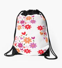 Flower & Hearts Drawstring Bag
