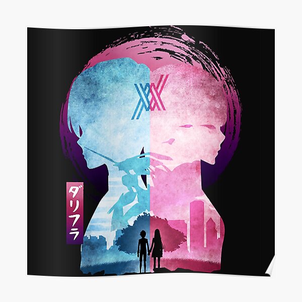 Minimalist Silhouette Hiro & Zero Two Poster
