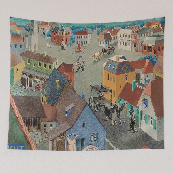 Item preview, Small Town by Georg Scholz - Vintage Art designed and sold by RickE.