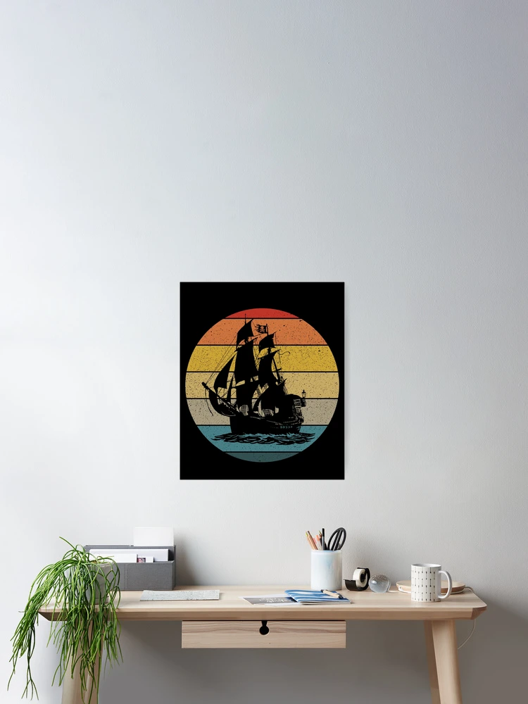 Imagen 2 de 3, Póster con la obra Retro Pirate Ship Sailing Love Vintage Sunset Pirate Ship Gear, diseñada y vendida por DynamicDesign.