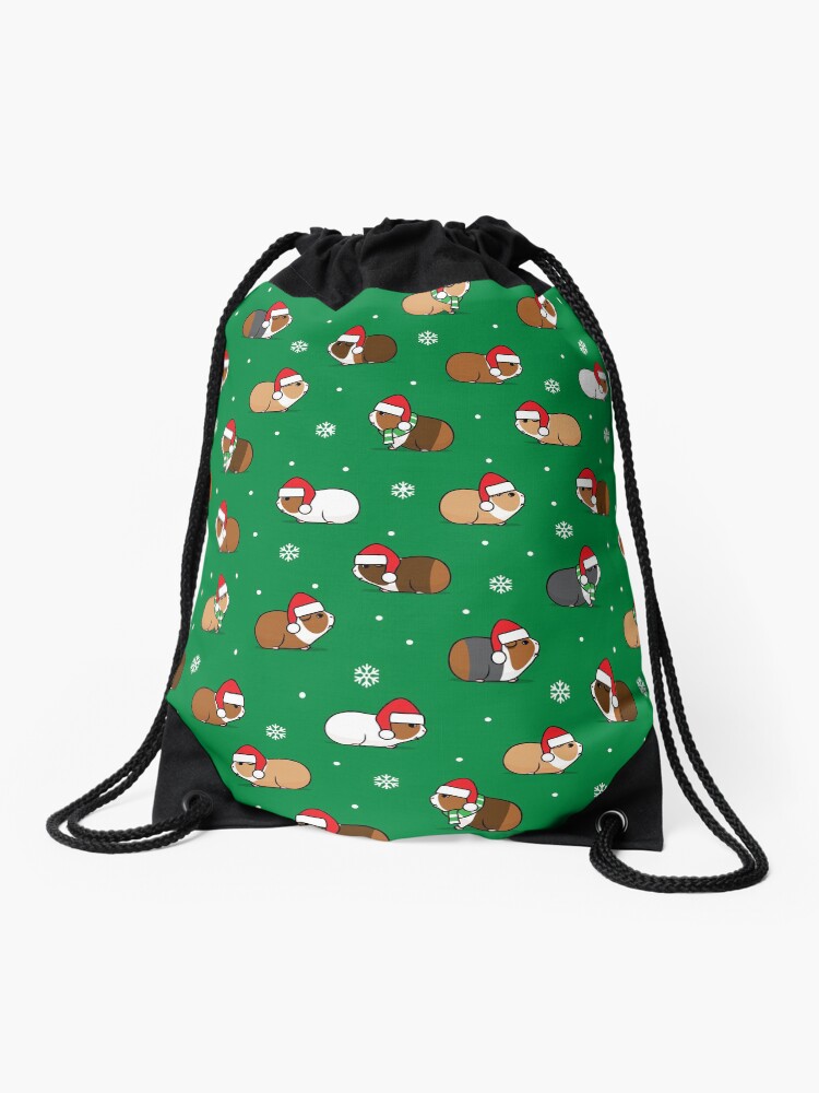 Thumbnail 1 of 3, Drawstring Bag, Christmas Guinea pigs - green designed and sold by littlearrow.