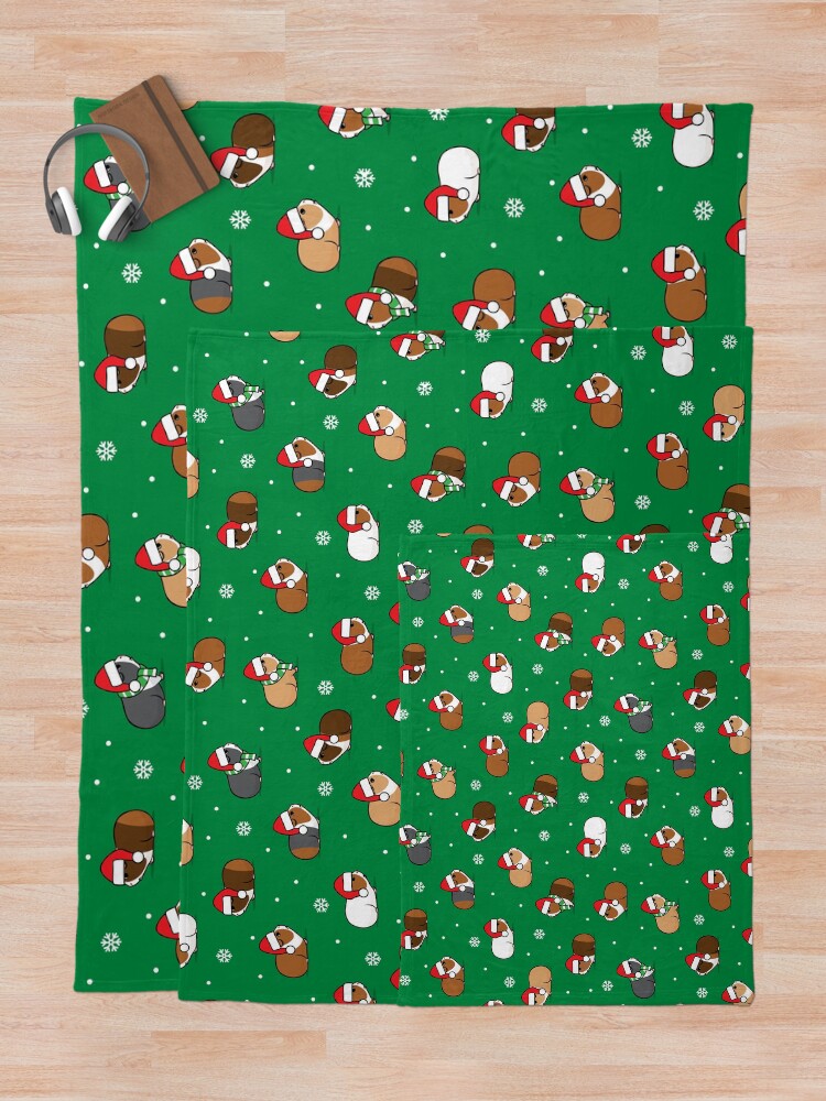 Thumbnail 5 of 6, Throw Blanket, Christmas Guinea pigs - green designed and sold by littlearrow.