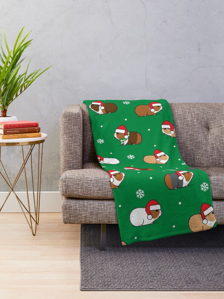 Thumbnail 2 of 6, Throw Blanket, Christmas Guinea pigs - green designed and sold by littlearrow.