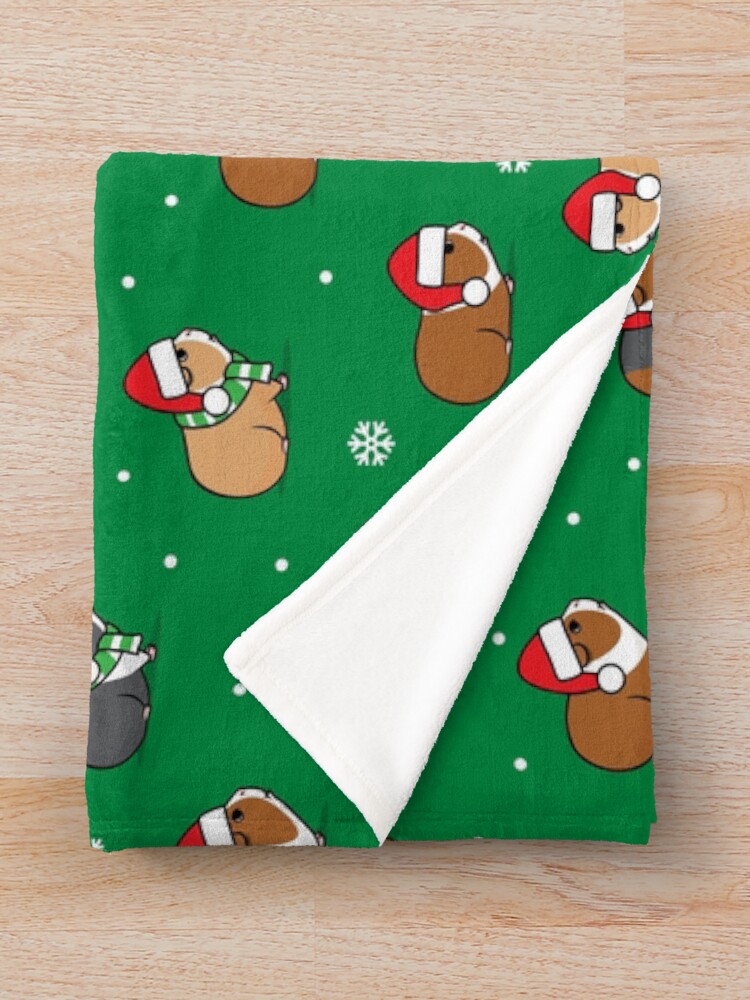 Thumbnail 3 of 6, Throw Blanket, Christmas Guinea pigs - green designed and sold by littlearrow.