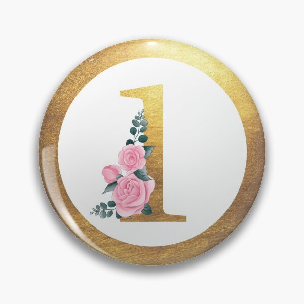 Item preview, Number 1 One Monogram Elegant Feminine Pink Floral & Gold Round Circle designed and sold by CyanSkyDesign.