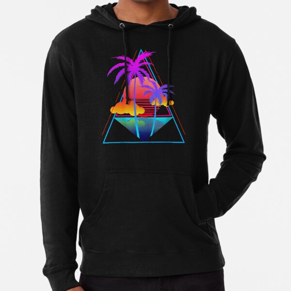 80s 90s Ocean City Maryland Colorful Rainbow Neon Sunset Beach Palm Trees Faded tourist Pullover Sweatshirt