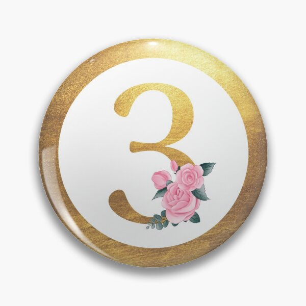 Item preview, Number 3 Three Monogram Elegant Feminine Pink Floral & Gold Round Circle designed and sold by CyanSkyDesign.