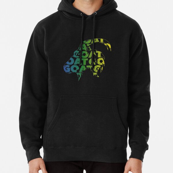Goat head outline with text repeat pattern inside. Pullover Hoodie