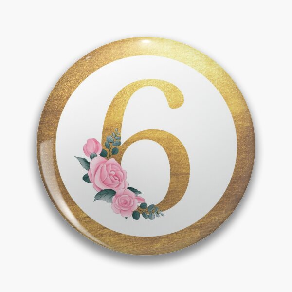 Item preview, Number 6 Six Monogram Elegant Feminine Pink Floral & Gold Round Circle designed and sold by CyanSkyDesign.