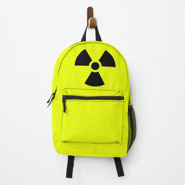 ATOMIC. Radioactive. Danger, Hazard, Warning, trefoil, symbol, in black & yellow. Backpack