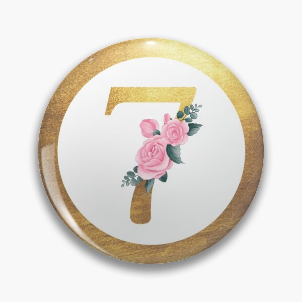 Item preview, Number 7 Seven Monogram Elegant Feminine Pink Floral & Gold Round Circle designed and sold by CyanSkyDesign.