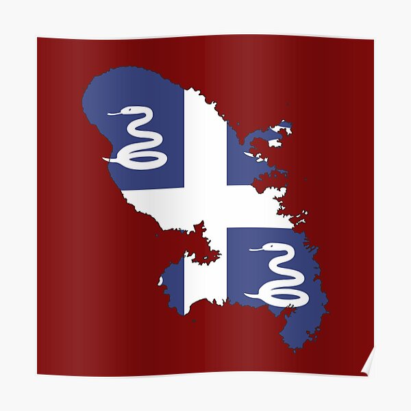 Drapeau de la Martinique sur la carte de la Martinique Poster